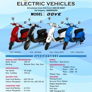Tylos Dove Electric Scooter Lithium Battery - Mat Red, Mat Black, Glossy White, Glossy Blue