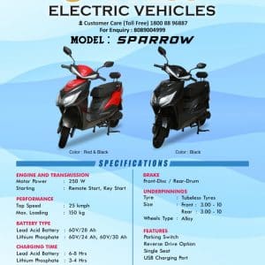 Tylos Sparrow Electric Scooter Lead Acid Battery – Red & Black, Black