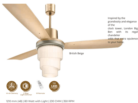 LUMINOUS LONDON BIGBEN 1210mm  Ceiling Fan - British Beige