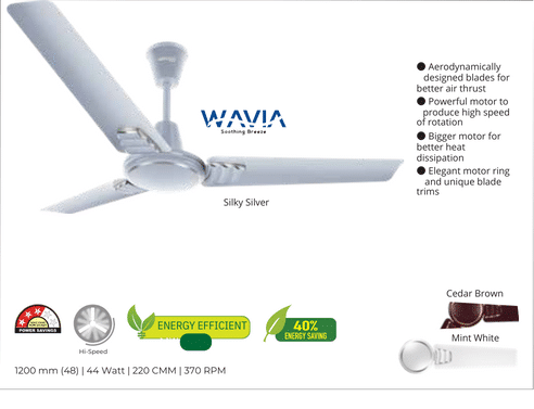LUMINOUS WAVIA 1200mm 5STAR BLDC CEILING FAN- Silky Silver