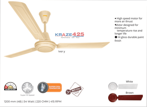 LUMINOUS KRAZE425 1200mm 1STAR CEILING FAN- Ivory