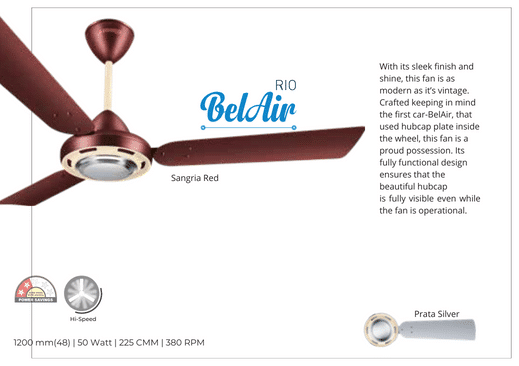 LUMINOUS RIO BELAIR 1200mm 2SATR CEILING FAN - Sangria Red