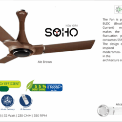 LUMINOUS NEW YORK SOHO 1200mm Ceiling Fan - Ale Brown
