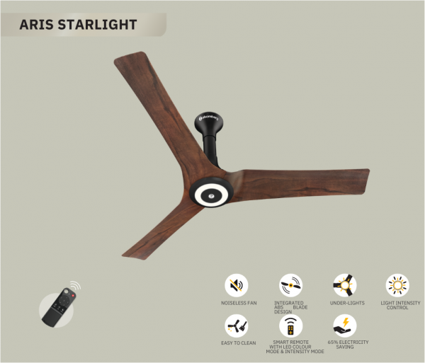 Atomberg Aris Starlight 1200mm Ceiling Fan Dark Teakwood