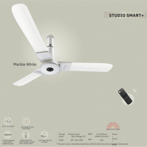 Atomberg Studio Smart+1200mm 5STAR Ceiling Fan- Marble white