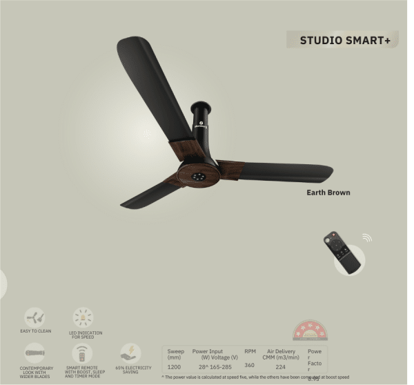 Atomberg Studio Smart+1200mm 5STAR Ceiling Fan-Earth Brown