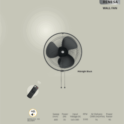 ATOMBERG RENESA 400MM WALL FAN - Midnight Black