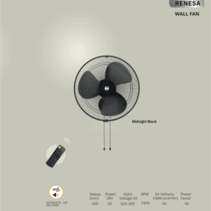 ATOMBERG RENESA 400MM WALL FAN - Midnight Black