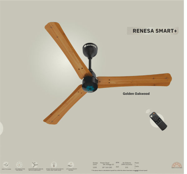 Atomberg RENESA Smart+1200mm 5STAR Ceiling Fan Wooden Finish Golden Oakwood