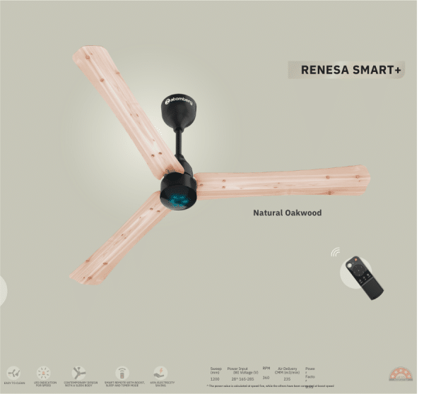 Atomberg RENESA Smart+1200mm Ceiling Fan Wooden Finish- Natural Oakwood